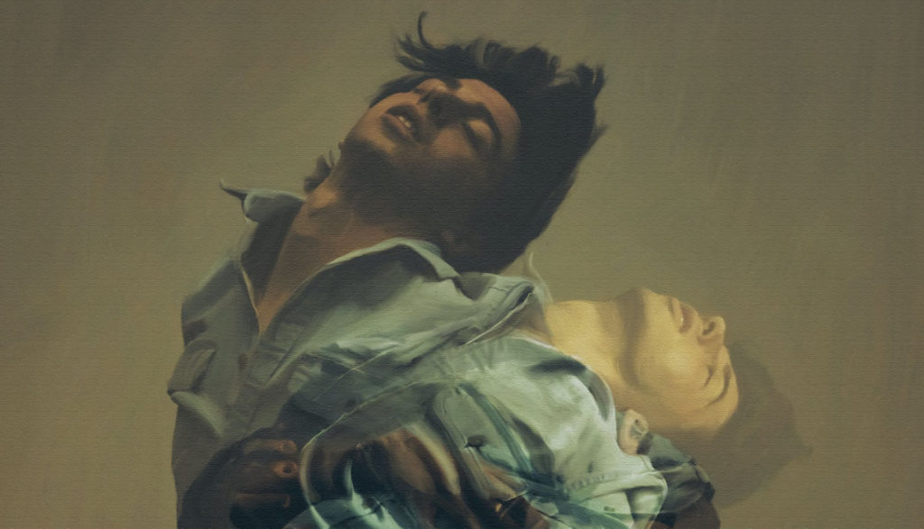 Artistic, multi-image photo of a man falling down.